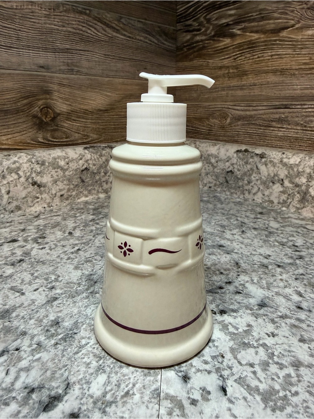 Longaberger Ceramic Pump Dispenser with Maroon Accents